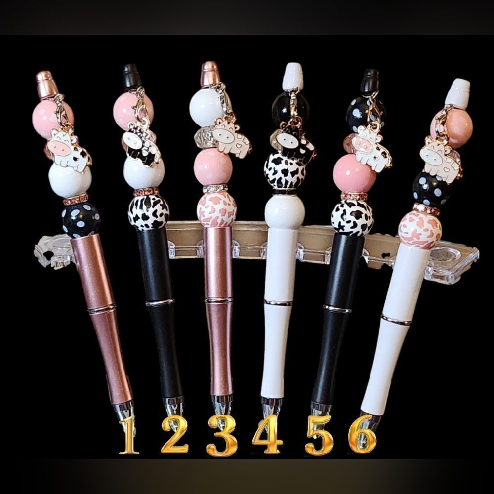 New! Custom Made Cute Moo Cow Beaded Pen w/Free Ink Refill
